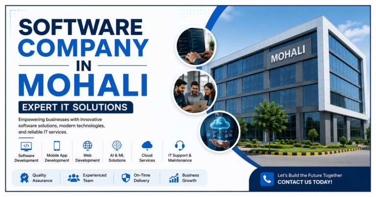 Software Company in Mohali offering expert IT solutions including custom software development, web development, mobile app development, AI solutions, cloud services, and IT support for businesses.