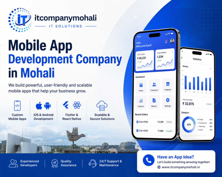 Mobile App Development Company in Mohali offering custom iOS and Android app development with Flutter and React Native